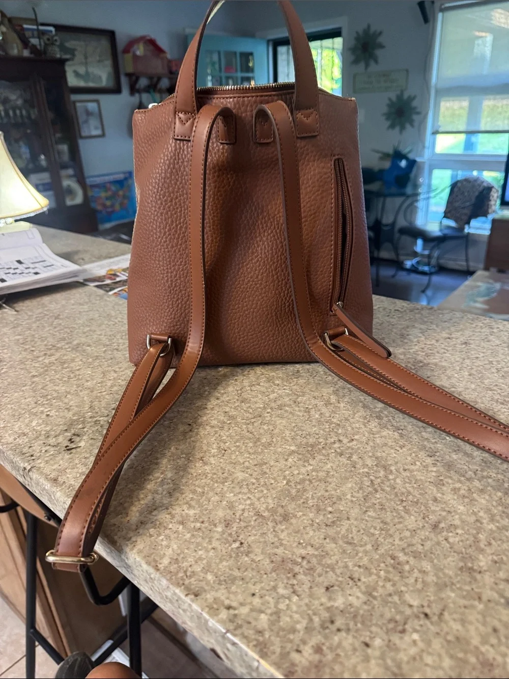 Giorgio Fiorelli Chestnut Brown Pebbled Leather Backpack
